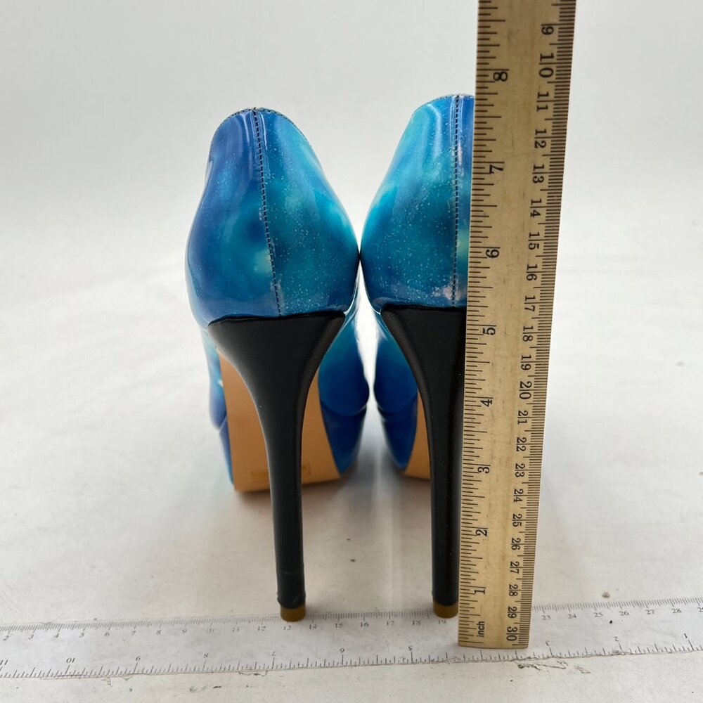 FSJ Blue Gorgeous Super High Heel Dress Shoe Multicolored Peep Toe Platform Pump - Picture 4 of 7
